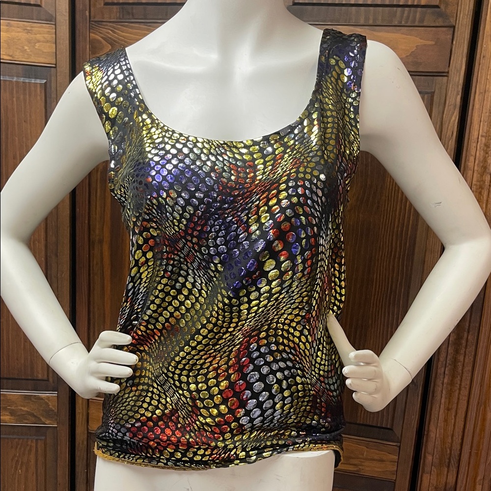 Multicolor funky disco stretchy Women's Top Sz L